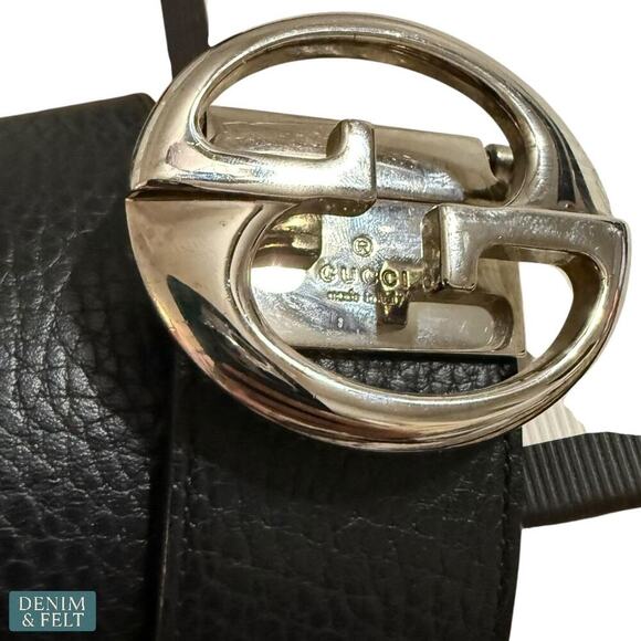 Gucci GG Supreme Leather Belt Black/Brown Reversible Silver Buckle Size 75/30 - Picture 9 of 13